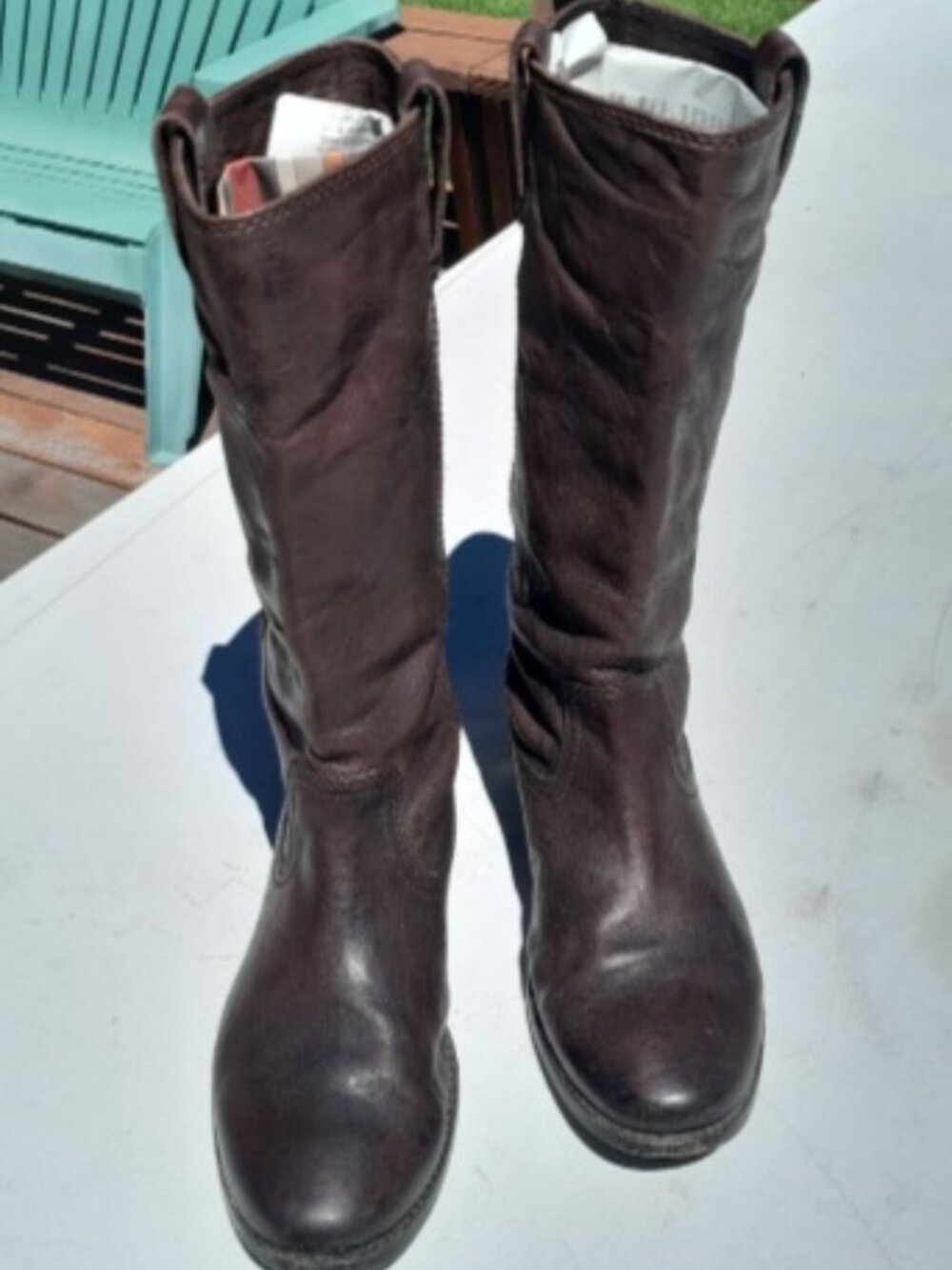 Frye Calf High Roper Distressed Brown Leather Pull-on Boots for Women 7M